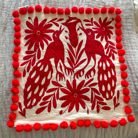 Handmade brand new Red & Cream Mexican Woven Embroidered Pillow  Case - Picture 1 of 4